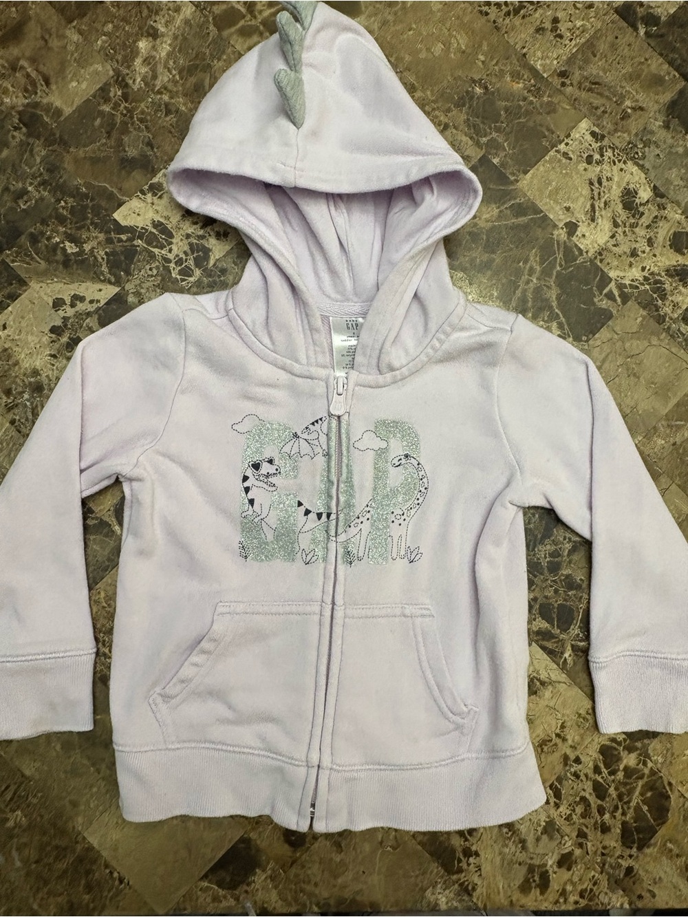 4/30$ GAP Light Lavender Girls' Dino Zip-Up Hoodie 2 years